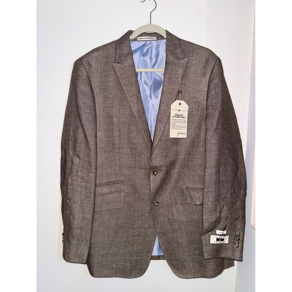 Joseph Abboud Mens 42R Slim Fit Sport Coat Italian Linen Wool Brown